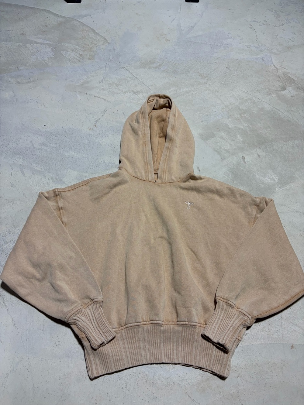 Aerie Embroidered bow Logo Beige Hooded Sweatshirt small